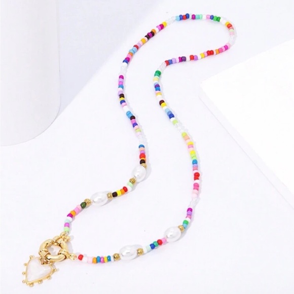 Anthropologie multi color bead heart charm Necklace - Picture 2 of 6